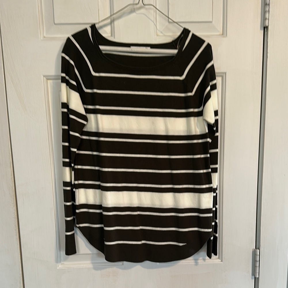 Pink Clover dark green and white long sleeve blouse size medium